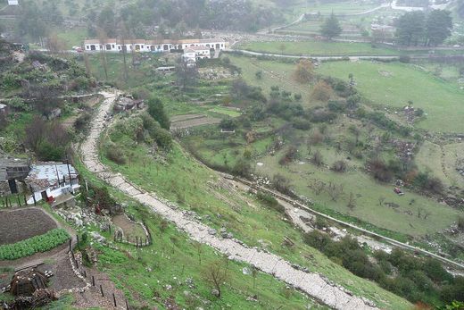 Camino empedrado con losas de piedra que baja desde Grazalema hacia el valle del Guadalete