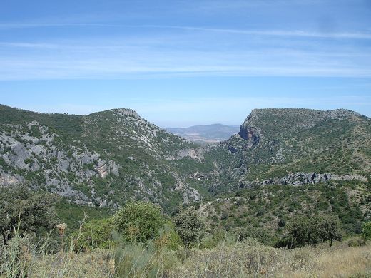 Vista de la Garganta Verde entre dos montañas de roca y monte bajo
